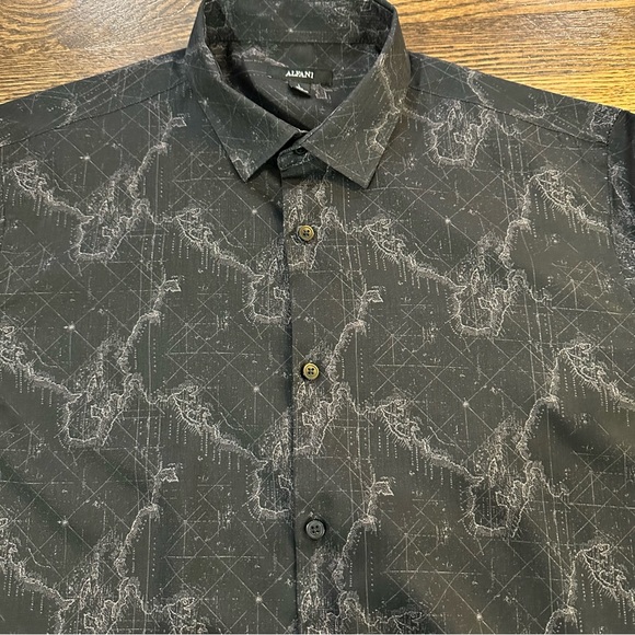 Men L abstract print short sleeve top button up black - Picture 10 of 10